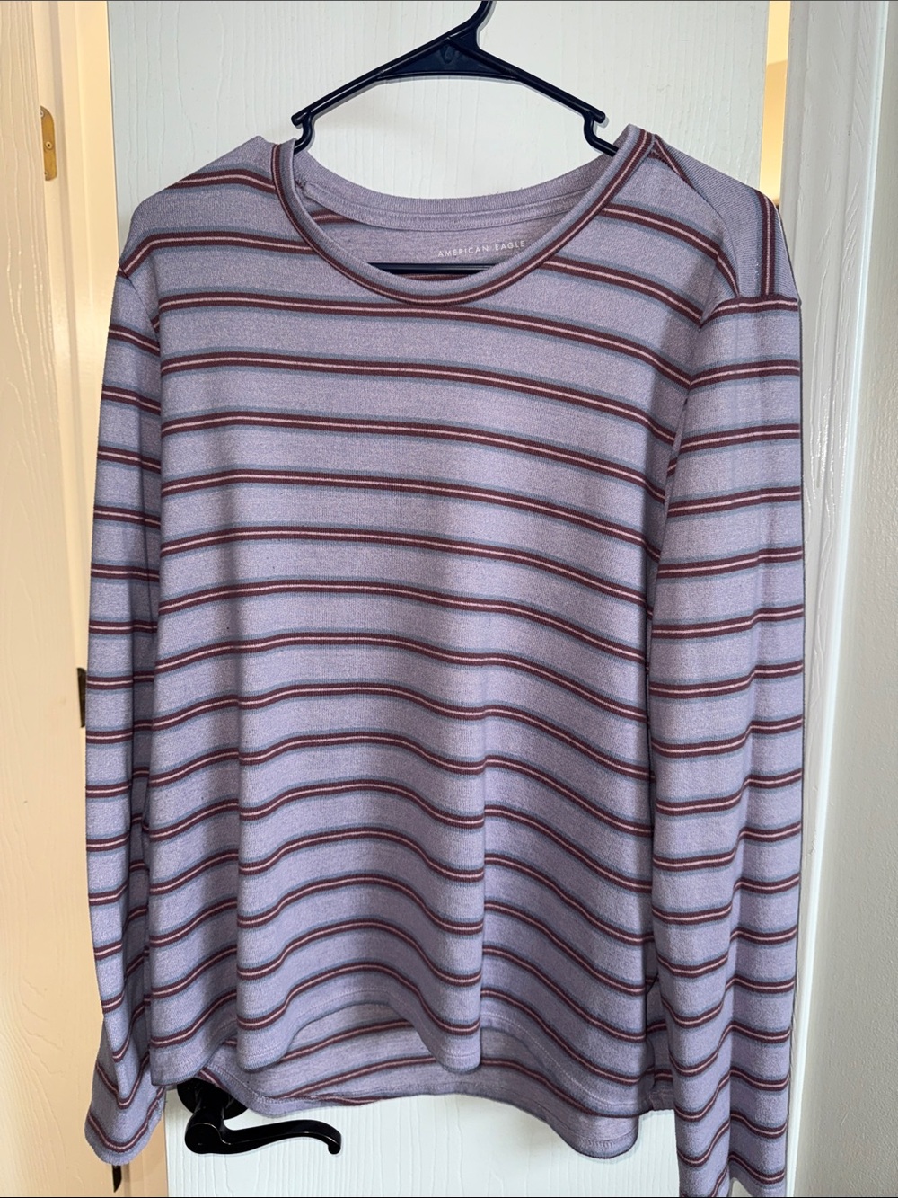 American Eagle Outfitters Lavender Top with Maroon & White Stripes
